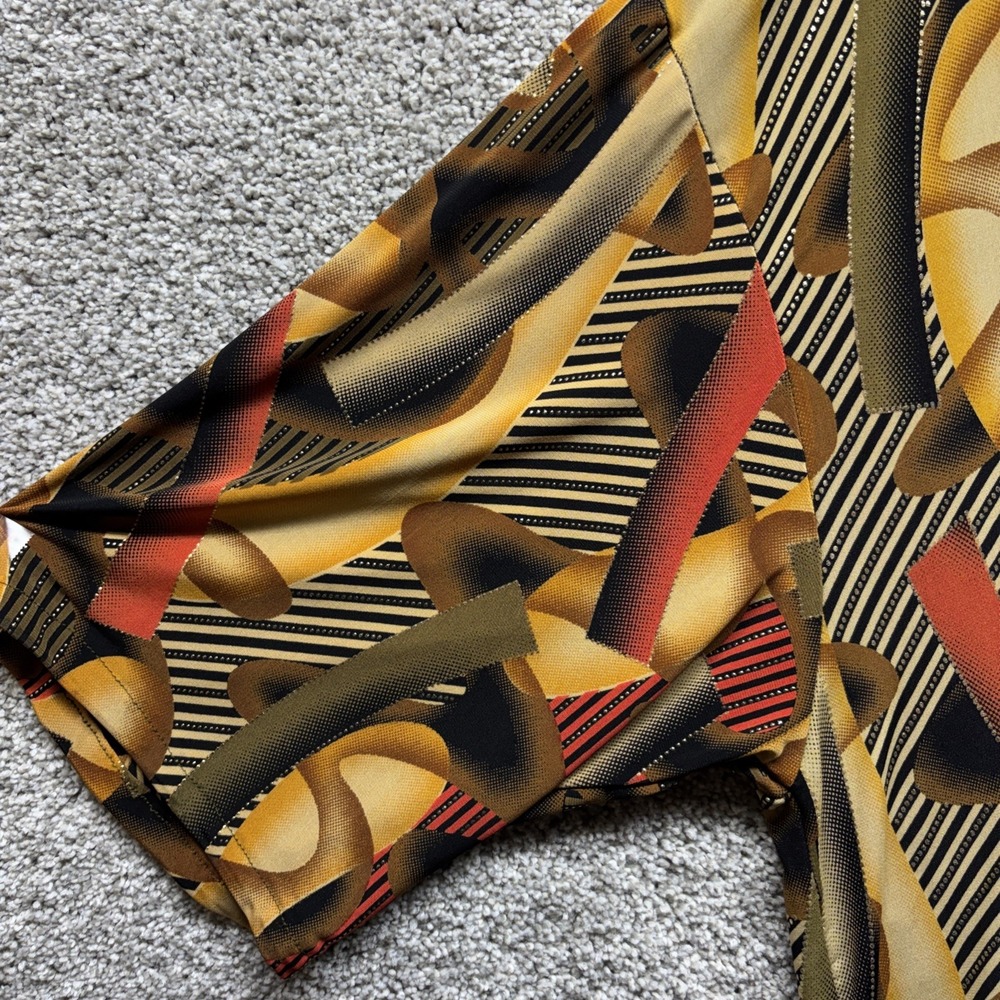 Vintage Creme De Silk Shirt‎ Mens MEDIUM Abstract Art ColorBlock Metallic Button - Picture 3 of 16